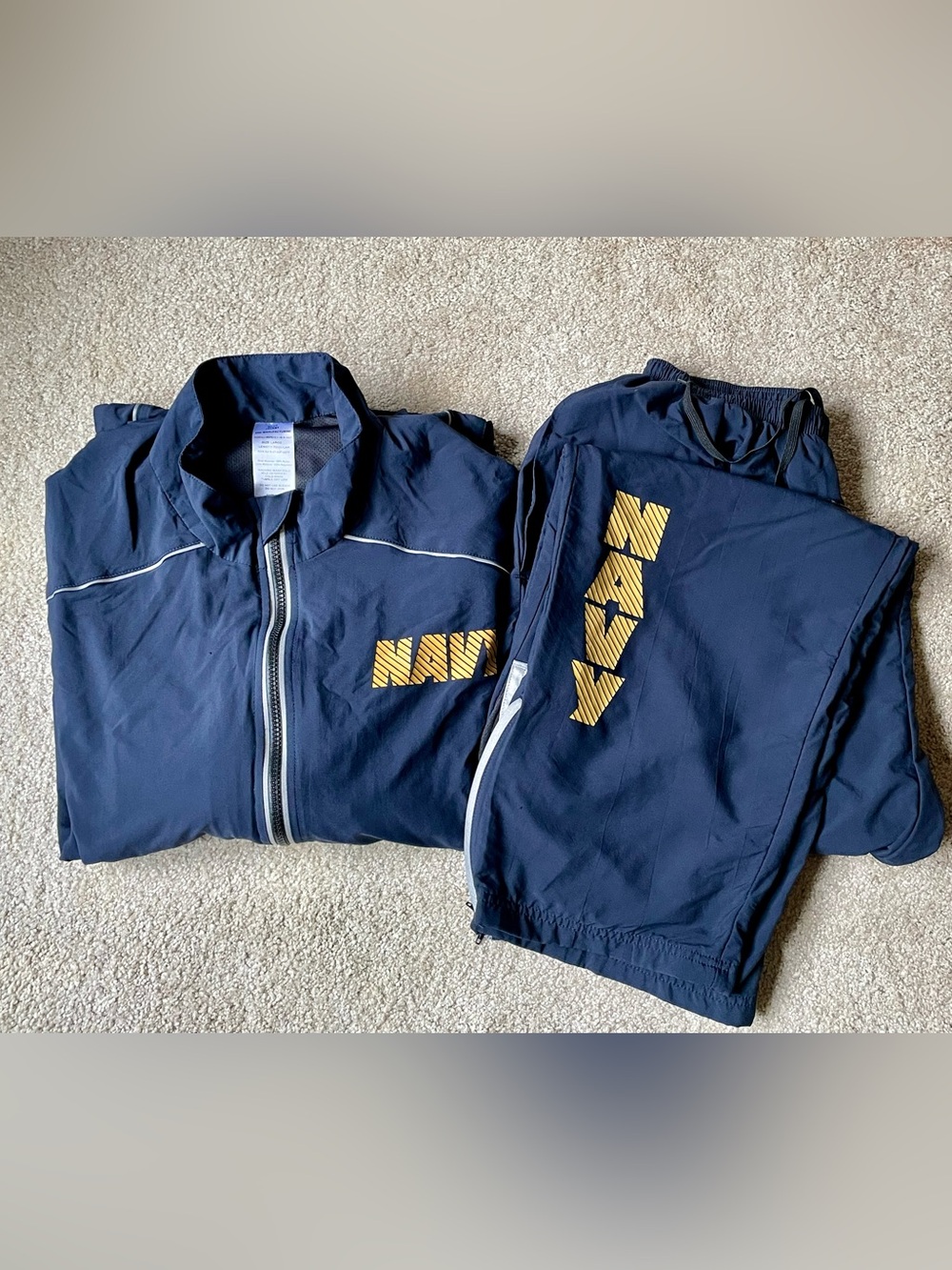 Men's U.S. Navy PT Gear Jacket and Pants Set with Bold Yellow 'NAVY' Logo
